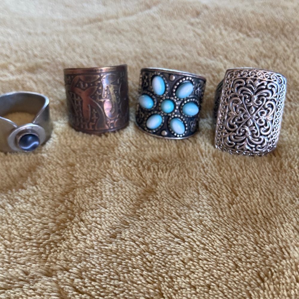 Source Unknown Copper and Silver Rings with Blue Highlights